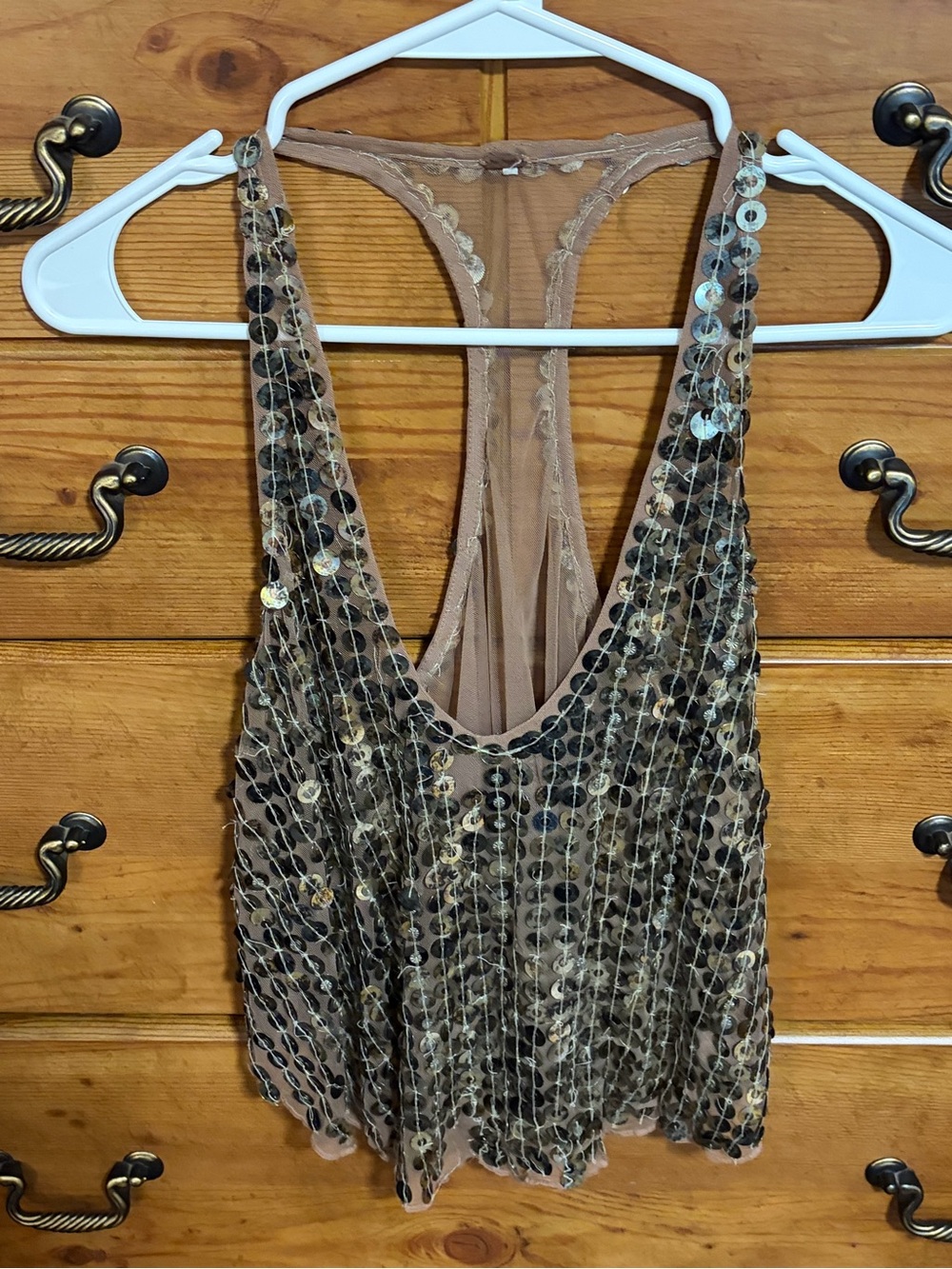 Free People Sequined Mesh Racerback Tank - Nude/Taupe